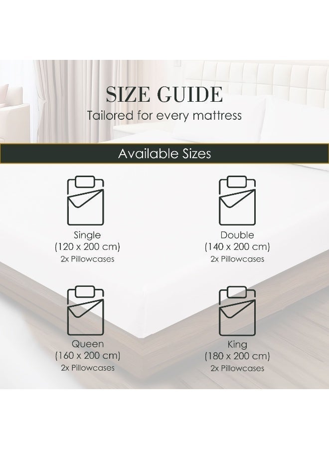 Siesta Zen™ 3 Pcs Set Premium T250 Cotton Rich Fitted Sheet Set 30cm Deep Pocket Full Elastic Fits for All, Ultra Soft Breathable Wrinkle Resistant (1 Twin Fitted+2 Pillowcases) - Image 5